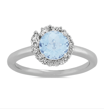 Aquamarine and Diamond Swirl Ring