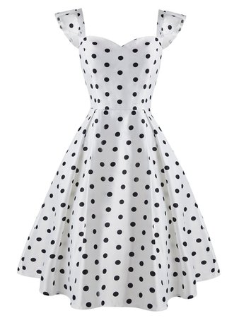 White 1950s Sweetheart Polka Dot Dress – Retro Stage - Chic Vintage Dresses and Accessories