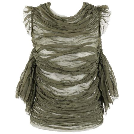 ALEXANDER McQUEEN S/S 2003 "Irere" Olive Green Silk Chiffon Lace Back Blouse For Sale at 1stDibs
