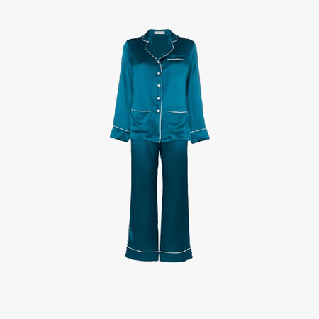 Olivia Von Halle Coco Silk Pyjama Set In Blue