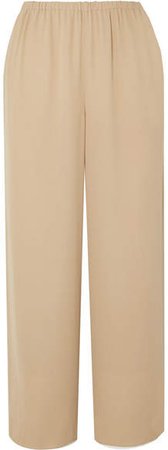 Cropped Silk-crepe Straight-leg Pants - Beige