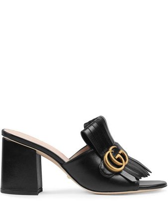 Black Gucci Leather Mid-Heel Slide With Double G | Farfetch.com