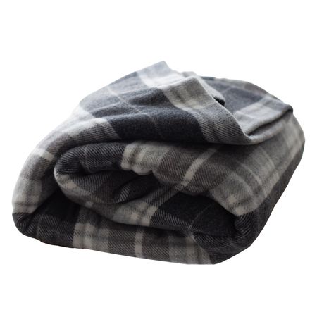 Bambi Dark Grey Plaid Check Merino Wool Blanket | Temple & Webster