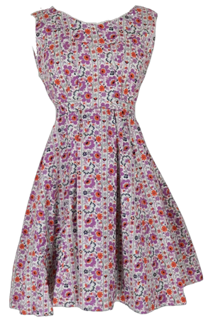Vintage Floral Cotton Mini Baby Doll Scooter Dress - Summer Sundress - Med - Pockets - Garden Party Cottage Vacation Resort Wear Picnic BBQ
