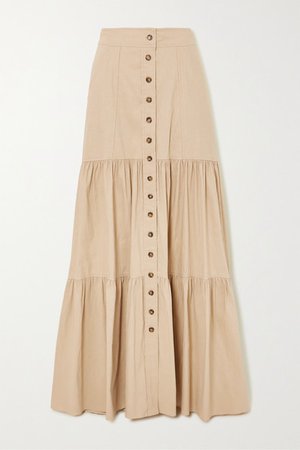 X Petra Flannery Inez Tiered Linen-blend Maxi Skirt - Sand