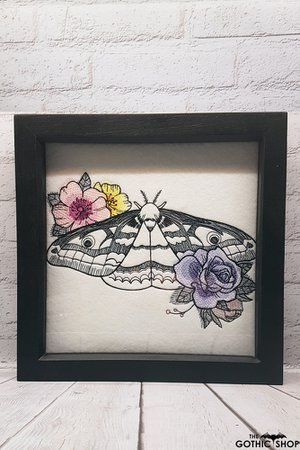 Moth Dire Blooms Embroidered Framed Gothic Picture | Gothic