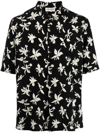 Shop black Saint Laurent floral-print silk shirt with Express Delivery - Farfetch