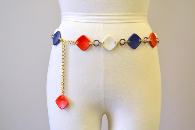 1960s Red White and Blue Chain Link Belt | Etsy