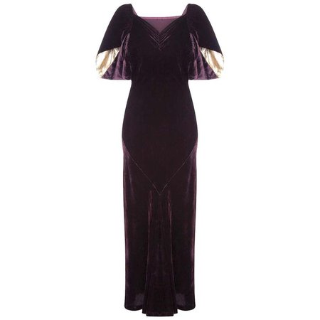 30s Deep Purple Velvet Gown Gold accents Cloak | Etsy