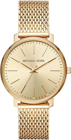 Amazon.com: Michael Kors Women's Pyper Stainless Steel Quartz Watch with Leather Strap, Gold/Black, 18 : Clothing, Shoes & Jewelry
