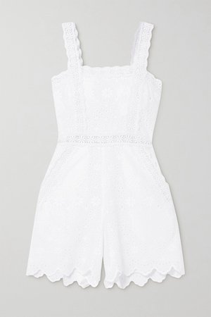 White Zuma crocheted lace-trimmed broderie anglaise cotton-blend playsuit | Charo Ruiz | NET-A-PORTER