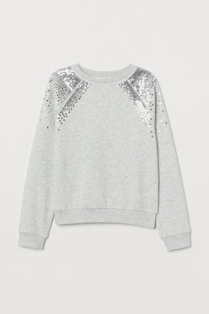 Sweatshirt med paljetter - Ljus gråmelerad - BARN | H&M SE