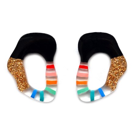 Striped Glitter Resin Squiggle Hoop Stud Earrings | Boo and Boo Factory | Wolf & Badger