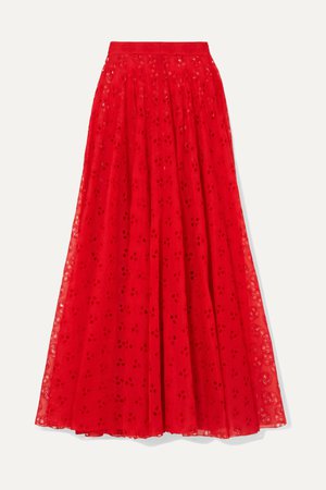 Red Broderie anglaise cotton-voile maxi skirt | Alaïa | NET-A-PORTER