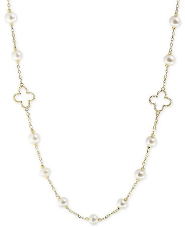EFFY Collection Pearl by EFFY® White Cultured Freshwater Pearl (6mm) 32" Statement Necklace in 14k Gold