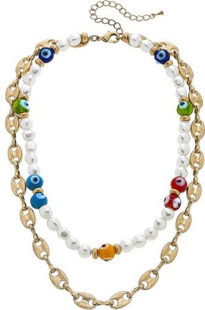 Murano Glass Evil Eye Glass Bead & Chain Layered Necklace | Nordstrom