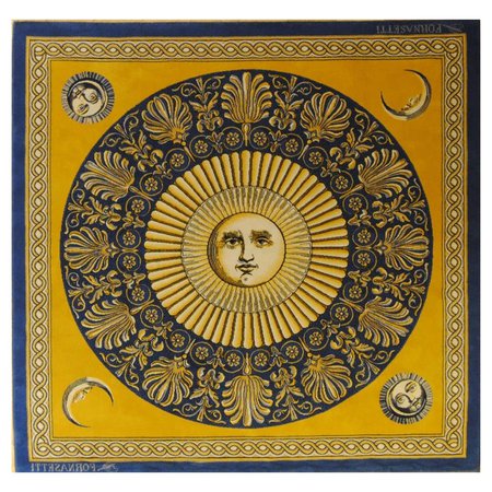 20th Century Piero Fornasetti Sun Moon Face Yellow Blue Rug, ca 1980 For Sale at 1stDibs