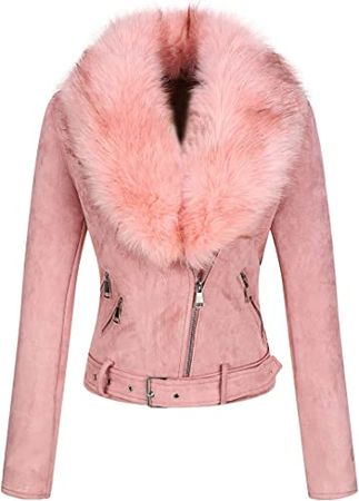 Amazon.com: Bellivera Women Faux Suede Leather Jacket Motorcycle Biker Sherpa-Lined Coat with Detachable Fur Collar : Clothing, Shoes & Jewelry