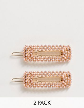 ASOS DESIGN pack of 2 hair clips in pink pearl | ASOS