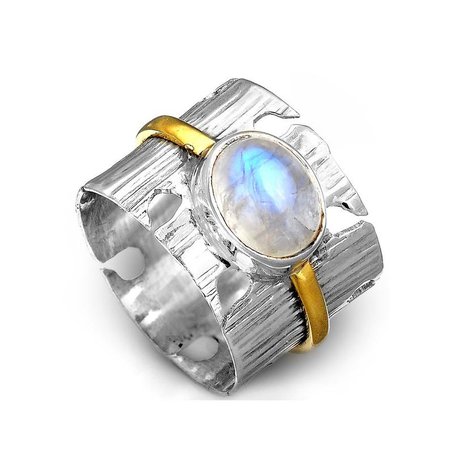 Rainbow Moonstone Ring Sterling Silver Rings for Women Boho | Etsy