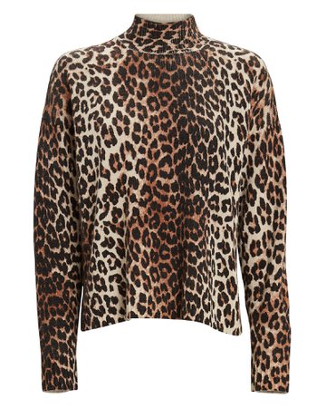 GANNI Leopard Printed Mock Neck Sweater | INTERMIX®