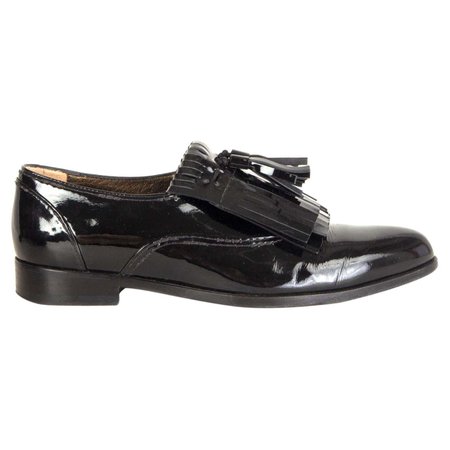 LANVIN black patent leather Tassel Loafer Flat Shoes 38 For Sale at 1stDibs