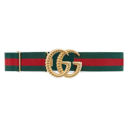 Web elastic belt with torchon Double G buckle in Green and red Web elastic | Gucci Women's Belts