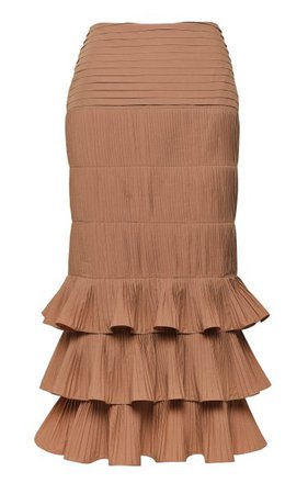 Canela Flavour Cotton-Blend Plissé Midi Skirt By Johanna Ortiz | Moda Operandi