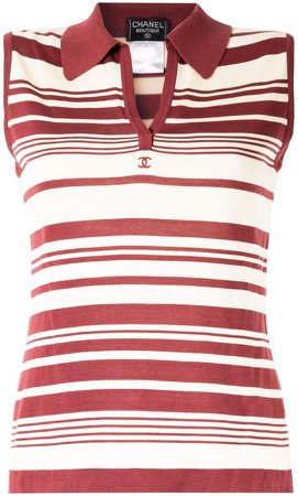 Pre-Owned CC logo striped sleeveless top