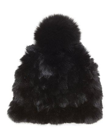 Glamourpuss NYC Knitted Fur Pom-Pom Hat