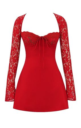 Clothing : Mini Dresses : 'Jennica' Red Rose Satin And Lace Mini Dress