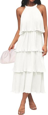 Amazon.com: ZESICA Women's 2024 Summer Sleeveless Halter Neck Ruffle Tiered Layered Chiffon Flowy Swing Long Midi Dress : Clothing, Shoes & Jewelry