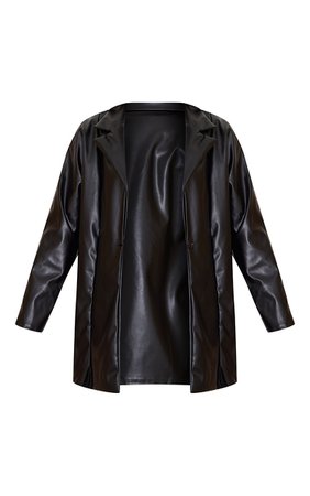 Black Longline Lapel Detail Faux Leather Blazer | PrettyLittleThing USA