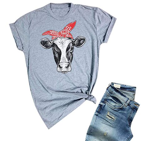 Amazon.com: Womens Cow Shirts Summer Short Sleeve Funny Cute T-Shirts Casual Loose Tee Tops Red: Clothing