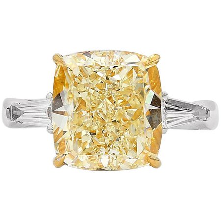GIA Certified 6.19 Carat Light Yellow Natural Untreated Diamond Engagement Ring