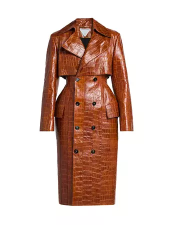 Shop Bottega Veneta Double-Breasted Croc-Embossed Leather Coat | Saks Fifth Avenue