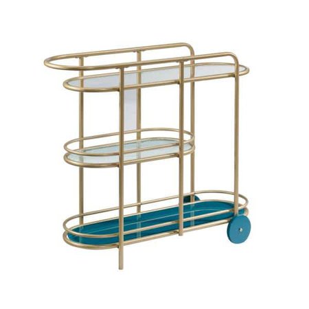 SAUDER Coral Cape Satin Gold Bar Cart with Glass Shelves 424014 - The Home Depot