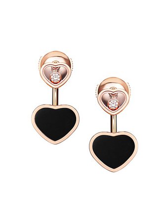 Chopard Happy Hearts 18K Rose Gold, Diamond & Onyx Earrings | SaksFifthAvenue