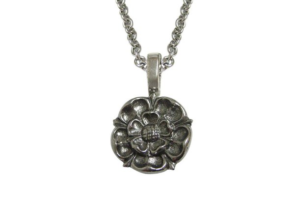 Silver Toned Tudor Rose Pendant Necklace | Etsy