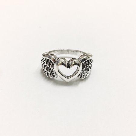 silver metal heart wing ring