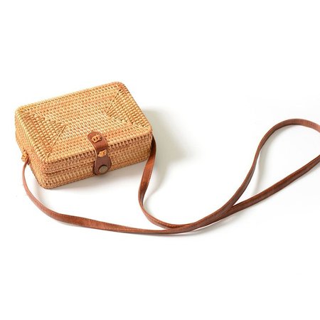 Rattan retro literary hand woven leather buckle messenger bag