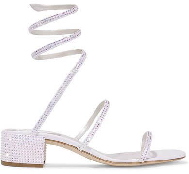 Cleo Crystal-embellished Satin And Leather Sandals - White
