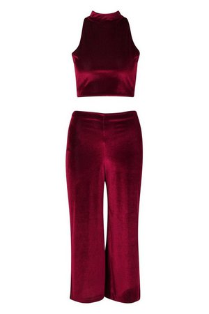 Velvet Rib High Neck Top And Culotte Co-Ord | Boohoo
