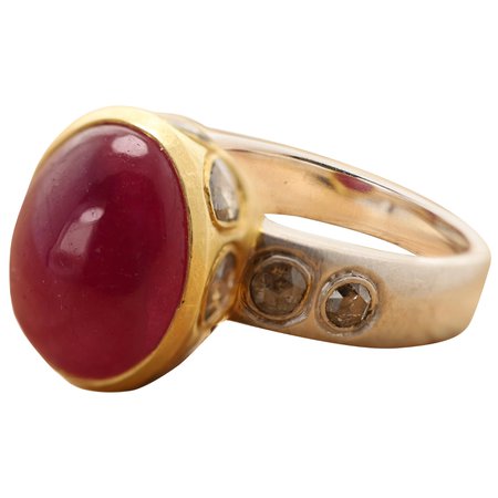 Vintage Cabochon Ruby and Diamond Ring For Sale at 1stDibs | vintage cabochon rings
