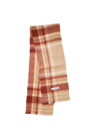 Acne Studios - CHECKED LOGO WOOL SCARF in Beige/rust red