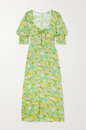 Naomi Floral-print Georgette Midi Dress - Lime green