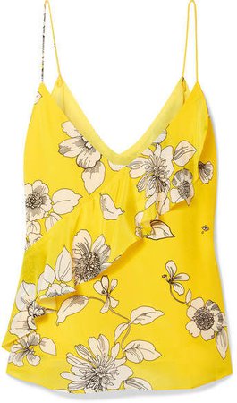 Alice Olivia - Lavonia Ruffled Floral-print Silk Crepe De Chine Camisole - Yellow
