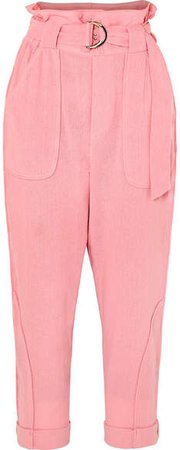 Harmony Belted Cotton Tapered Pants - Pink