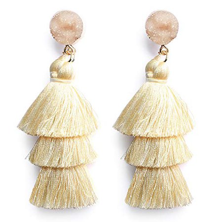 Amazon.com: Women's Grey Layered Tassel Earrings Dangle Bohemian Long Fringe Earring Statement Fashion Tassel Drop Earrings: Jewelry