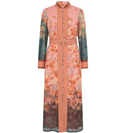 Freya Coral Floral Tie Dye Belted Midi Shirt Dress | Raishma | Wolf & Badger